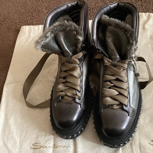 Santoni boots with studs and soft fur lining - Picture 2 of 8